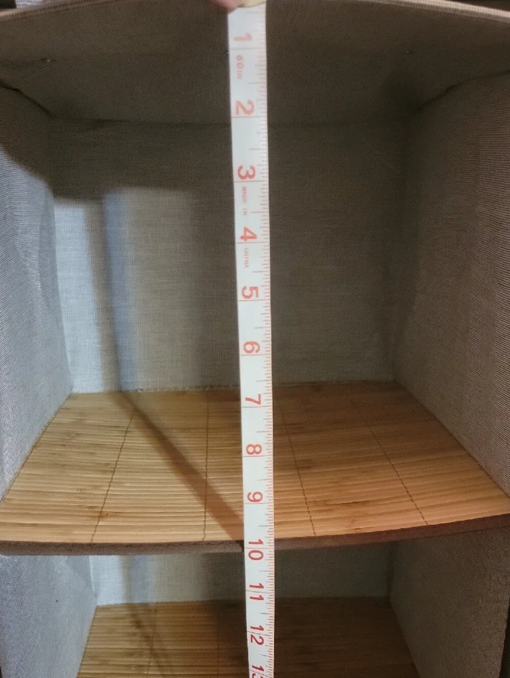 6 Shelf Hanging Closet Shelf Organizer - Beige with Bamboo Shelves